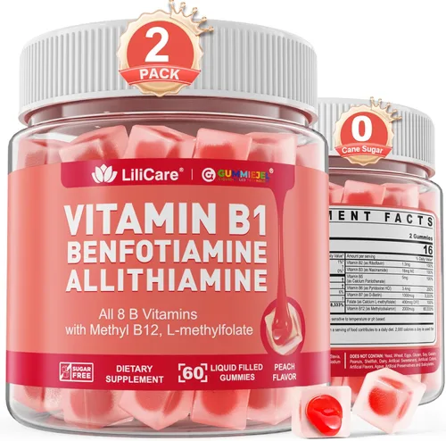 Vista 9 de Gomitas de complejo de vitamina B1 y vitamina B metilada, vitaminas B amigables con GLP-1 + benfotiamina + tiamina e inositol, multivitaminas B1 B2