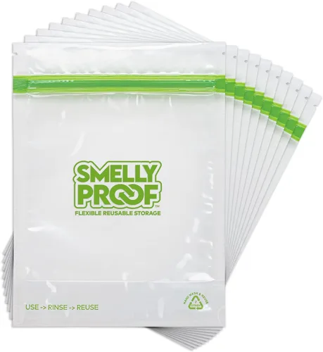 Vista 11 de Smelly Proof 50 bolsas reutilizables de almacenamiento de alimentos expandibles de pie y relleno, fabricadas en Estados Unidos, sin PEVA ni BPA
