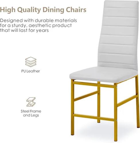 Vista 5 de Round Glass Dining Room Set for 4 Person Compact Glass Dining Table with Faux Leather Chairs with Golden Legs for Small Space/Apartment