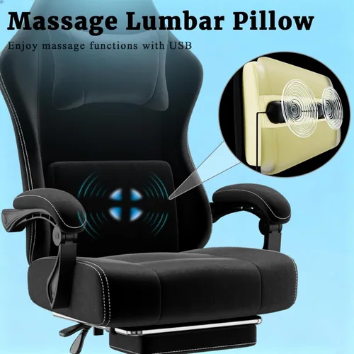 Vista 6 de Ergonomic Gaming Chair with Massage Lumbar Support and Footrest Height Adjustable Fabric Computer Chair with Pocket Spring Cushion for Video Game