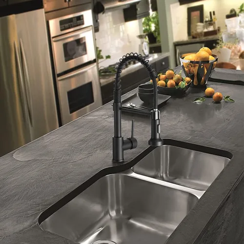 Vista 7 de Grifos de cocina con rociador de latón sólido con níquel de cepillado industrial, de una sola manija, grifo para granja, campamento, lavandería.