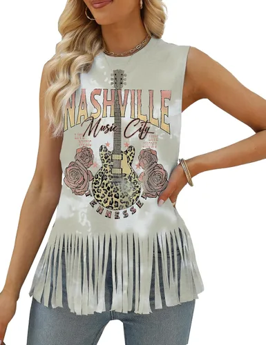 Vista 3 de iliheyov Nashville - Camiseta sin mangas para mujer, diseño de festival de música country, estampado gráfico, sin mangas, Nash Music