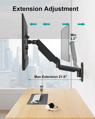 Vista 9 de MOUNT PRO Soporte de pared para monitor para pantallas curvadas planas de 35 pulgadas/26.4 libras, brazo de monitor único de alta resistencia