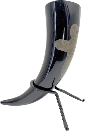 Vista 11 de Armory Replicas Cuerno para beber celta Handfasting - Cuerno natural hecho a mano de 12 a 16 onzas con diseño de cruz quemada
