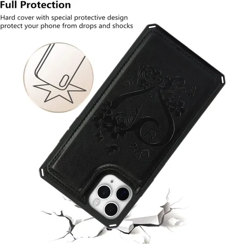 Vista 7 de iCoverCase Funda compatible con iPhone 11 Pro de 5.8 pulgadas con tarjetero para mujer, con bloqueo RFID en relieve, de piel sintética, con correa