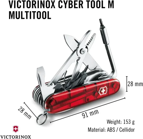 Vista 3 de Victorinox Cyber Tool M 32 Functions Swiss Army - Cuchillo de bolsillo mediano con estuche plegable, color rubí