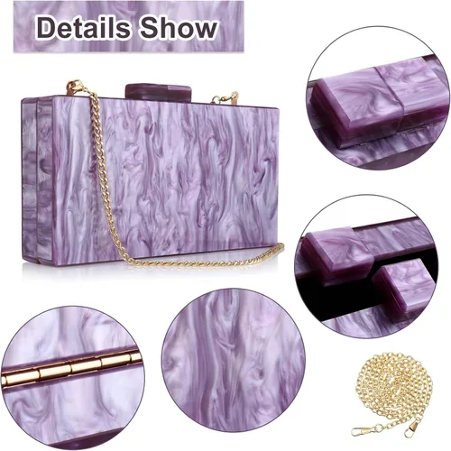 Vista 3 de YYW Monederos de mano de acrílico para mujer de boda bolso cruzado de noche multicolor con cadena desmontable