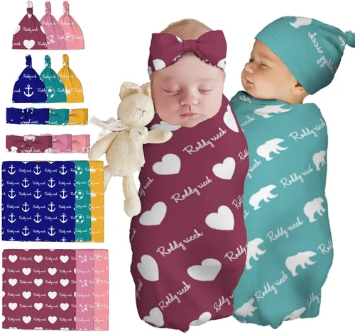 Vista 13 de Juego de manta personalizada para bebé con diadema acogedora y sombrero para niñas y niños recién nacidos, manta personalizada con nombre de bebé