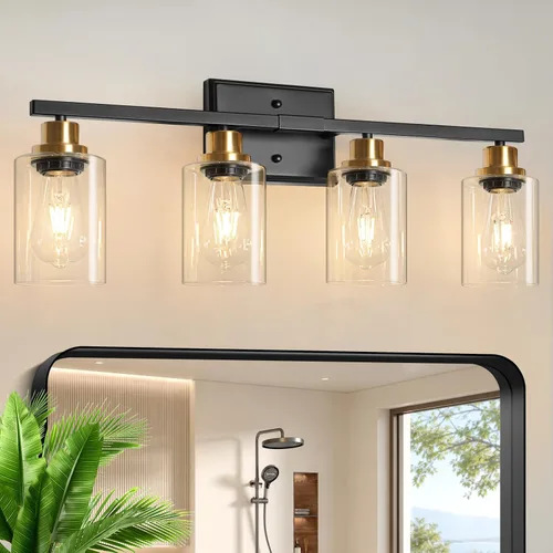 Vista 12 de Ascher Apliques de pared de 2 luces, moderna lámpara de tocador con pantalla de vidrio transparente, lámpara de pared de níquel cepillado