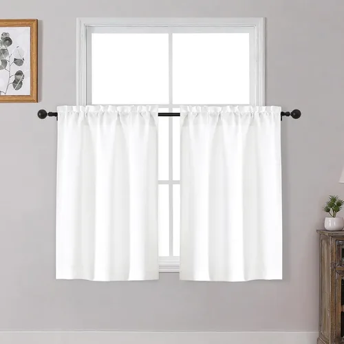 Vista 37 de OWENIE Cortinas de Cocina Negras Sobre Fregadero de 24 Pulgadas de Largo, Juego de 2 Paneles, Cortinas Cortas de Café con Textura Filtrante de Luz