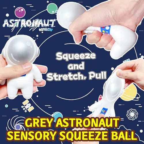 Vista 5 de Bolas estrujables para el estrés de astronautas (paquete de 2) juguetes para apretar, juguetes para ansiedad esponjosas, bolas de masa antiestrés