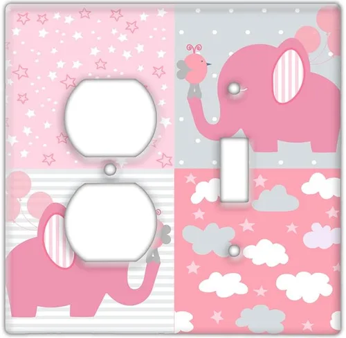 Vista 10 de Decorative Wall Switch Cover Plate - Baby Elephant in Pink Wall Decor Switch Plate - Cute Additional Nursery Room Decor for Girls and Baby Shower