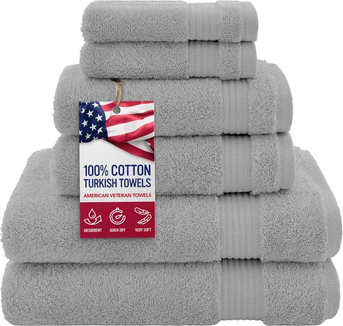 Vista 14 de Juego de toallas American Veteran Towel, de lujo, 6 piezas de algodón 100 % turco para máxima suavidad y absorción, para hotel y spa