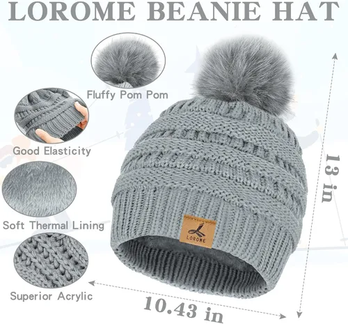 Vista 3 de Winter Beanie Hat Scarf Gloves Set, Soft Fleece Knit Hat Warm Touchscreen Gloves Neck Warmer Thick Scarves Gifts for Women