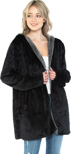 Vista 5 de Manta con capucha en forro polar grueso con bolsillo, color negro, tamaño grande, para mujeres y hombres, cálida y acogedora