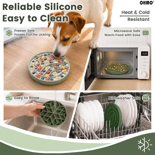 Vista 6 de OHMO Slow Feeder Dog Bowl, 5.9" Lick Mat for Dogs, Diamond, Camo Green verde (camo green)