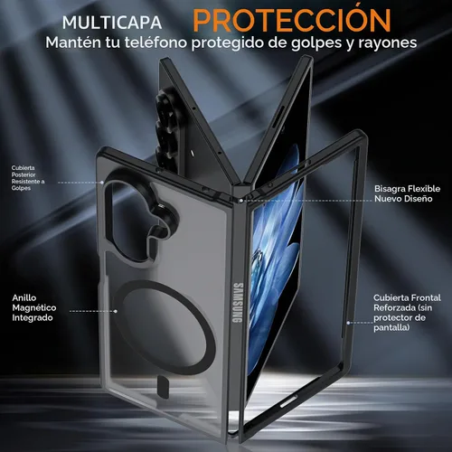 Vista 3 de Hensinple Funda Magnética para Samsung Galaxy Z Fold 6, Funda Z Fold6 [Compatible con MagSafe][Ajuste Delgado], Carga Magnética Translúcida Mate