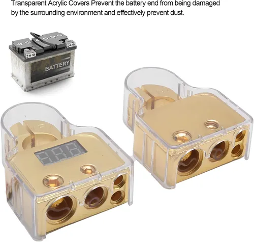 Vista 9 de Kit de conectores de terminales de batería de coche con voltímetro digital 0/4/8/10 AWG chapado en oro A (dorado)