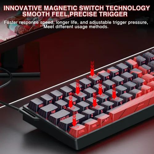 Vista 4 de AULA WIN60 HE MAX - Teclado mecánico 60% para juegos con cable, interruptores magnéticos de efecto Hall intercambiables en caliente, modo de disparo