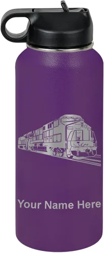 Vista 46 de LaserGram Botella de agua personalizada, tren de carga, acero inoxidable de doble pared aislada al vacío con popote superior, regalo grabado
