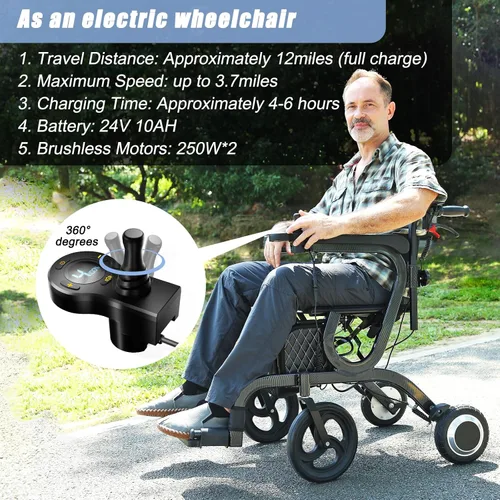Vista 3 de CARLIKE Silla de ruedas eléctrica inteligente 3 en 1 y andador con asiento y silla de transporte eléctrica, ligera, plegable, reposapiés
