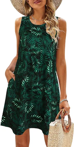 Vista 97 de SimpleFun - Vestidos de verano para mujer, camiseta floral, vestido de playa de estilo bohemio, informal, con bolsillos y sin mangas