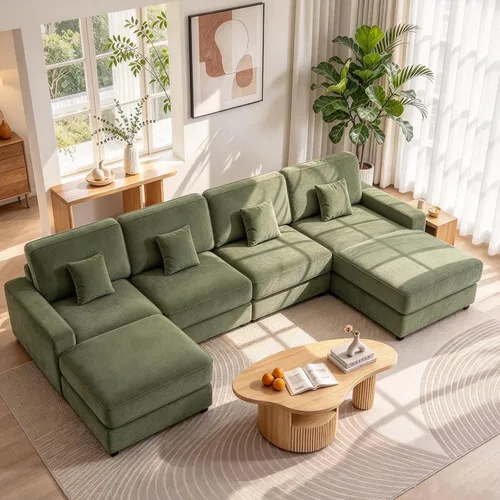 Vista 9 de Opoair - Sofá modular de gran tamaño de 114 pulgadas, sofá en forma de L con otomana móvil, cómodos sofás de nube de 4 asientos con asiento Verde