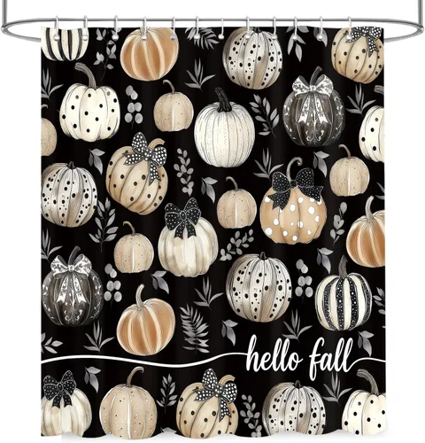 Vista 3 de APROPHIC Cortina de ducha de calabaza de otoño para baño, 72 x 72 pulgadas Negro1
