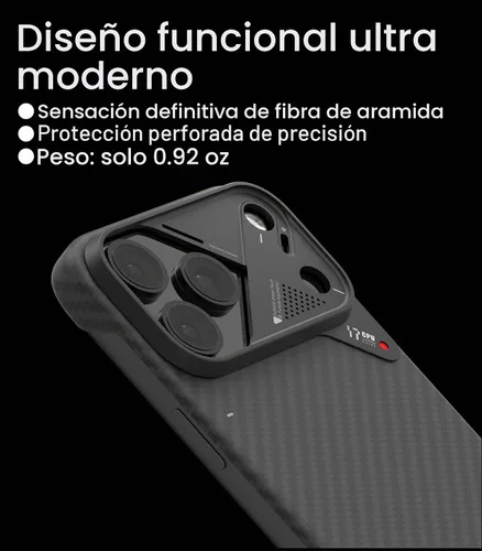 Vista 8 de Aulumu Funda A17 de fibra de aramida para iPhone 17 Pro Max + agarre de anillo magnético G09, incluye (A17) negro + (G09) negro
