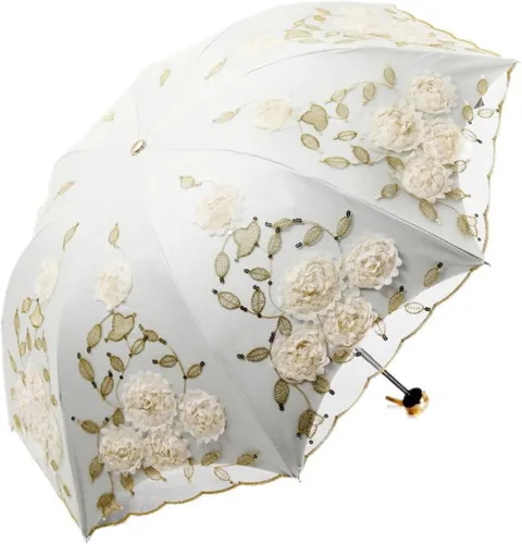 Vista 12 de Honeystore Sombrilla de viaje de encaje plegable anti-uv paraguas bordado a prueba de viento 2 Plegables Negro