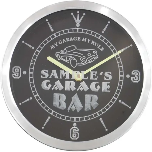 Vista 2 de ADVPRO ncpp0051-b Joe's Garage Car Repairs Rule Beer Bar LED Neon Sign Reloj de pared