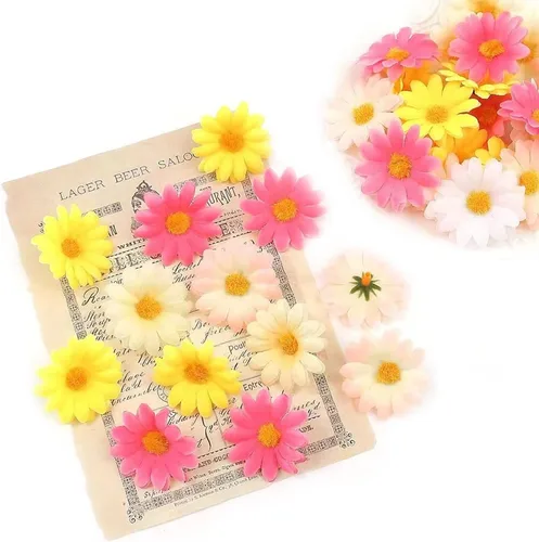 Vista 4 de 100 cabezas de girasol de seda de 1.969 in, 2 pulgadas, decoración de boda, corona de regalo, álbum de recortes, manualidades, fiesta, festival