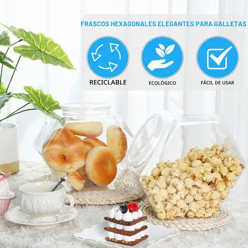 Vista 4 de Uiifan 1 Pieza Tarro Hexagonal de Plástico para Dulces con Tapa Tarro de Galletas Recipientes Hexagonales Transparentes para Dulces para Aperitivos