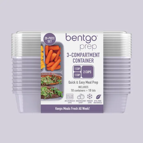 Vista 8 de Bentgo Prep - 20 piezas de contenedores reutilizables de 3 compartimentos para preparar comidas con tapas, materiales libres de PFAS y BPA