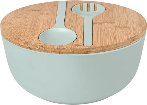Vista 11 de LOVYANXUE - Juego de ensaladera de fibra de bambú con utensilios para servir de gran tamaño de 9.8 pulgadas, juego de mezcla de bambú natural