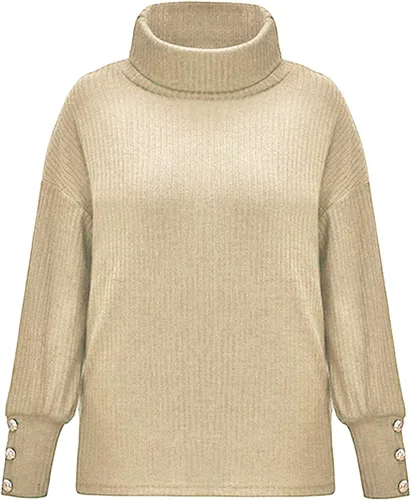 Vista 4 de Suéteres de gran tamaño con cuello redondo para mujer, ropa de moda 2023, manga larga globo, suéter suave tipo túnica