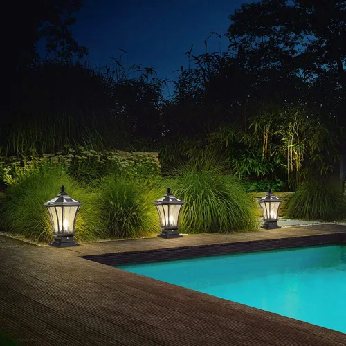 Vista 4 de Luces de poste al aire libre, luz solar nórdico IP55 para exteriores, impermeable, luz de jardín para el hogar, valla de puerta, luz de jardín Latón