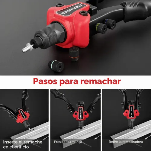 Vista 5 de Eastvolt Herramienta de tuerca de remache, remache de mano 3 en 1, pistola de remache, herramienta de tuerca de remache 3 en 1, incluye 60 tuercas
