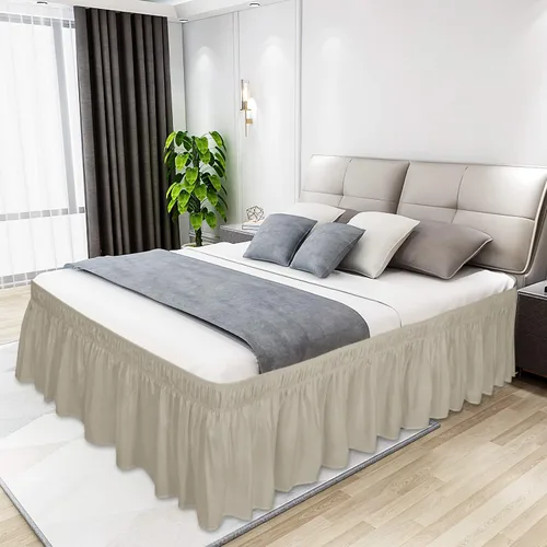 Vista 2 de Easy-Going - Falda de cama para cama Twin o Full, caída a medida de 18 pulgadas, con cinturón elástico ajustable, fácil de usar sin levantar el Beige