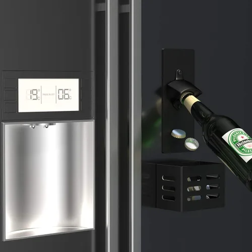 Vista 6 de Weallbuy Abrebotellas magnético montado en la pared con tapa colector Negro