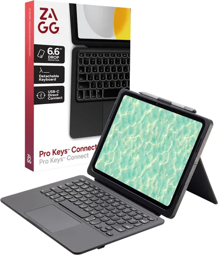 Vista 17 de ZAGG Pro Keys - Funda desmontable y teclado inalámbrico para Apple iPad de 10.2 pulgadas (Gen 9, 8, 7) - Emparejamiento Bluetooth, teclas