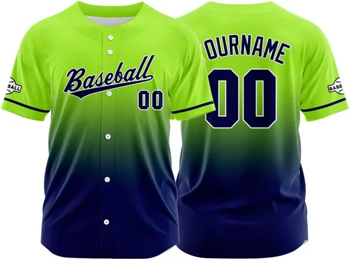 Vista 29 de Camiseta de béisbol con degradado personalizado, nombre, número y logotipo personalizados para hombres, mujeres y niños