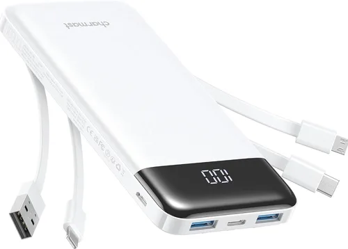 Vista 16 de charmast Cargador portátil de 10000 mAh, 4 cables integrados, 6 salidas/3 entradas, carga rápida de 3 A, compatible con iPhone, iPad, Samsung