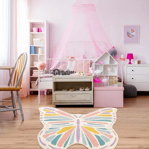 Vista 6 de Lukinbox Alfombra de mariposa para dormitorio de niñas, tapete de juego ultra suave para habitación, alfombra colorida antideslizante para área
