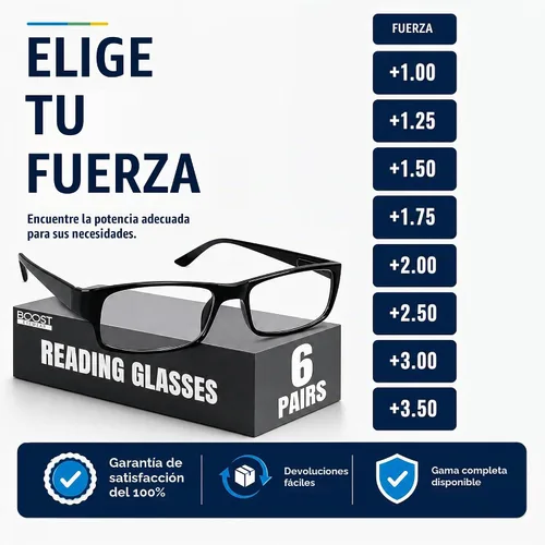 Vista 6 de Boost Eyewear Reading Glasses, Traditional Black Frames, with Spring Loaded Hinges
