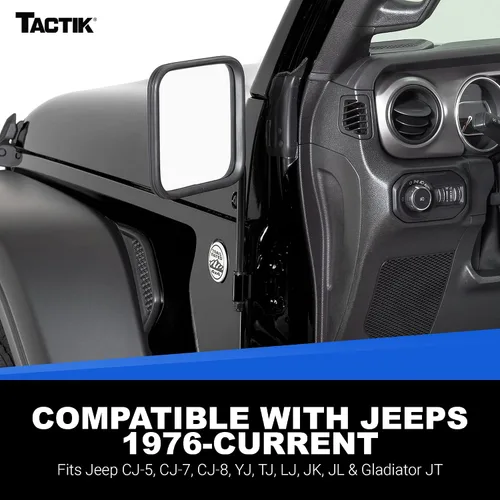 Vista 6 de TACTIK Espejos laterales de aventura, cabeza cuadrada, compatible con Jeep Wrangler CJ YJ TJ JK JL y Gladiator JT 1976-2023 – Jeep Mirrors Doors