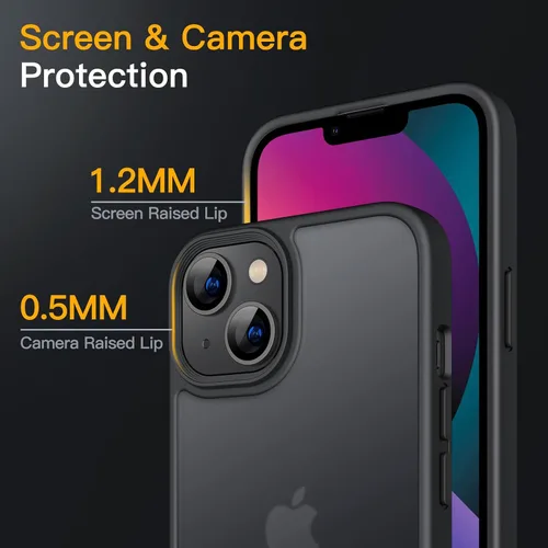 Vista 5 de JETech Funda mate para iPhone 13 de 6.1 pulgadas, a prueba de golpes, protección contra caídas de grado militar, cubierta trasera translúcida