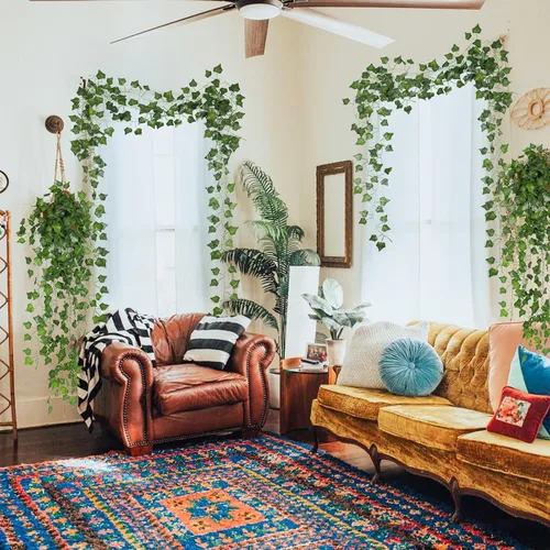 Vista 5 de RECUTMS Enredaderas Falsas para Decoración de Habitación 86 Pies Guirnalda de Hiedra Artificial Plantas Colgantes Follaje Artificial Falso Hojas