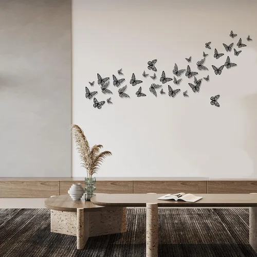Vista 5 de Calcomanías de pared de mariposa 3D, 72 unidades, 3 tamaños, 3 estilos, calcomanías de pared metálicas extraíbles, calcomanías de pared para nevera