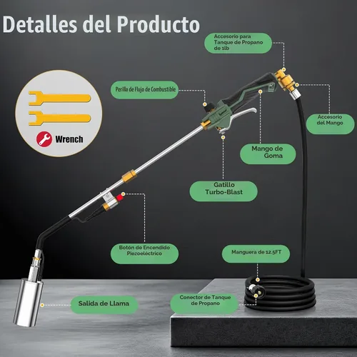 Vista 4 de Propane Torch Weed Burner with Hose, One-Touch Max Fire for Weeds Green